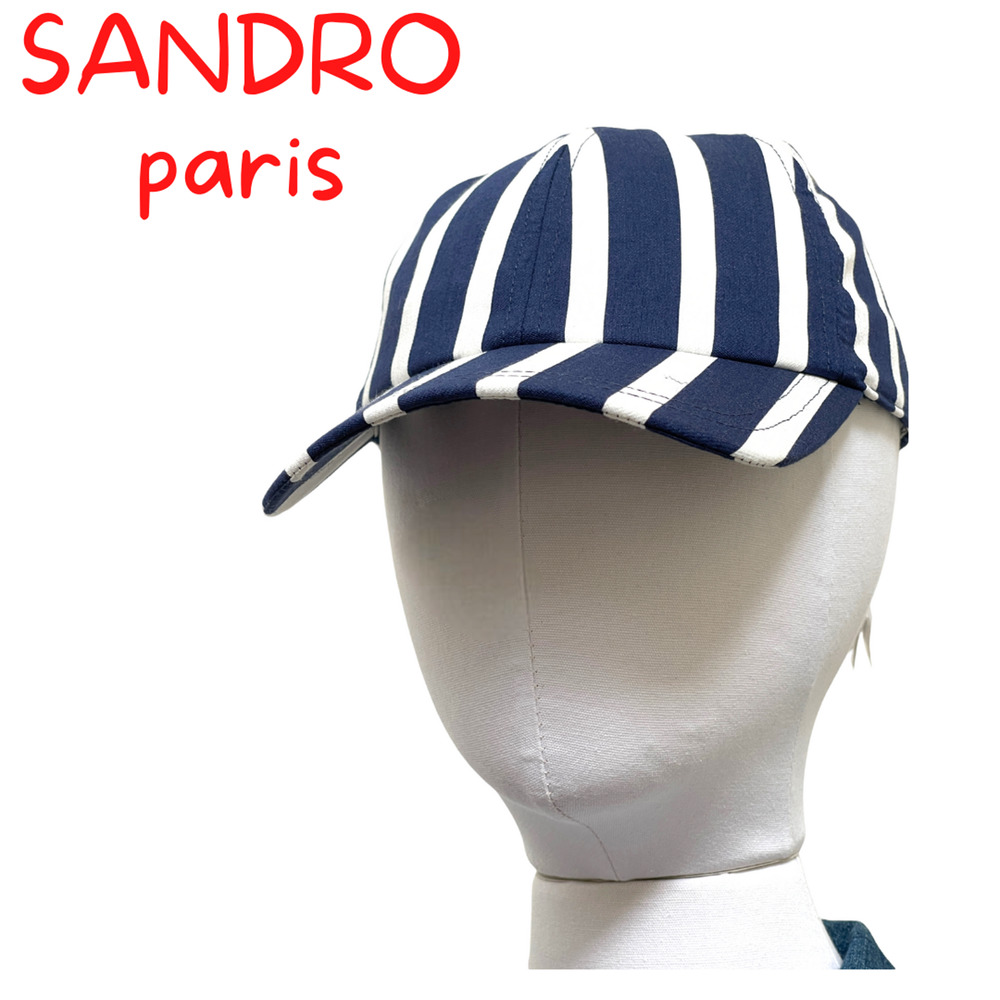Sandro Paris Hat Striped Navy Baseball Cotton Adjustable Cap NWT‎